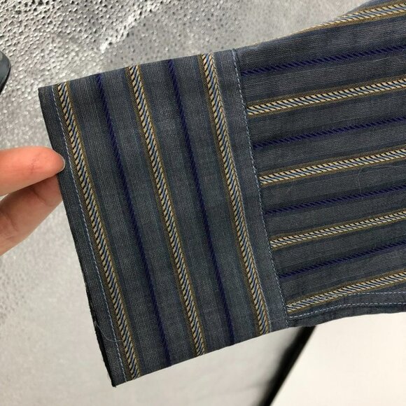 Ted Baker London vertical stripe navy and tan button down dress shirt cotton XL - Picture 11 of 15
